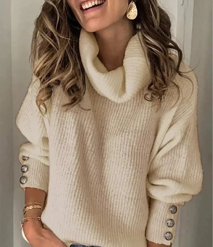 Wisteria | Women's Cowl Neck Long Sleeve Pullover - White - Image 6