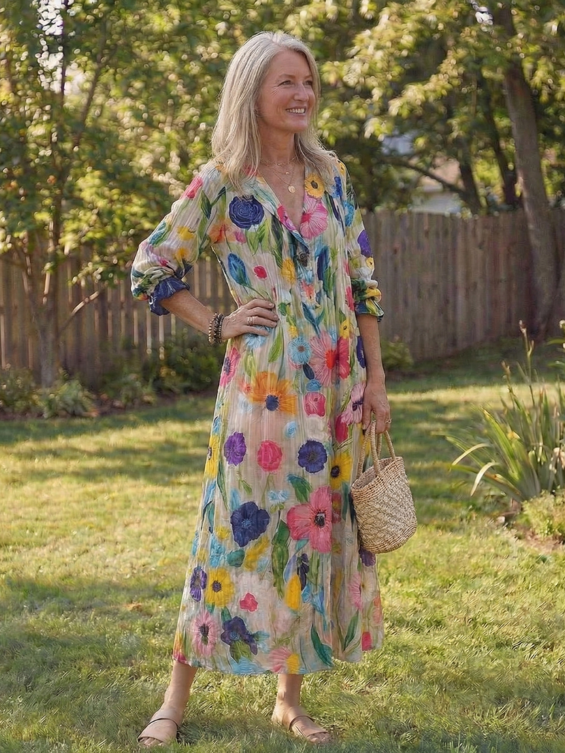 Wisteria | Women's Floral 3/4 Sleeve Maxi Dress - Floral - Image 1
