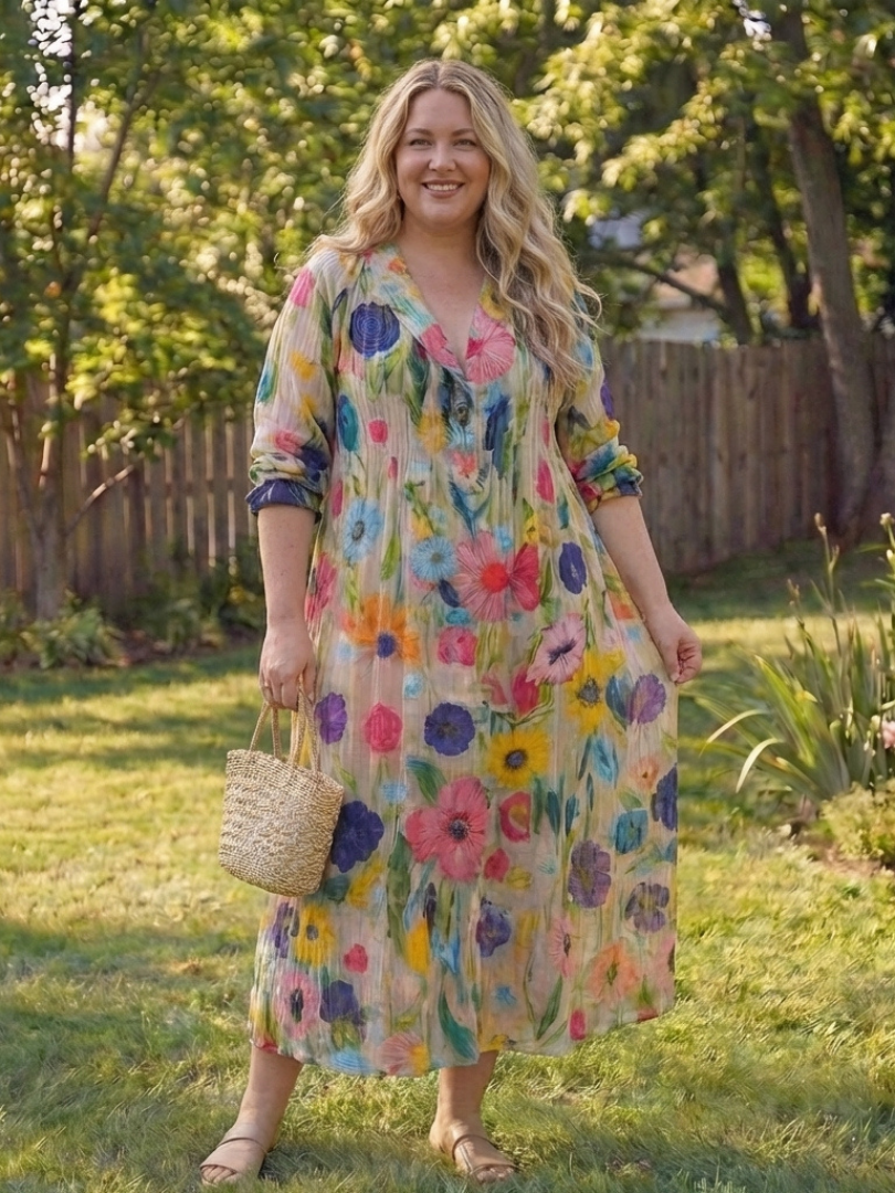 Wisteria | Women's Floral 3/4 Sleeve Maxi Dress - Floral - Image 2