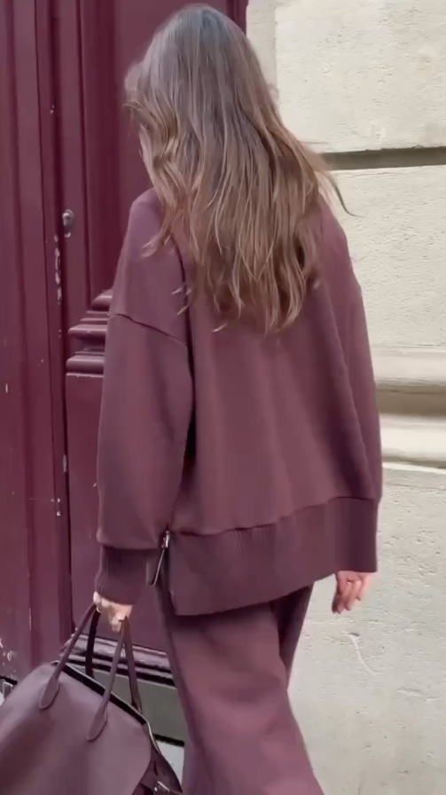 Wren | Women's Burgundy Oversized Lounge Co-ord Set - Burgundy - Image 3