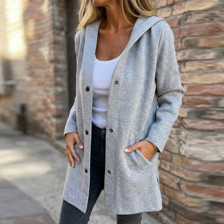 Wrenara | Women's Hooded Cardigan Jacket - Light Grey - Image 1