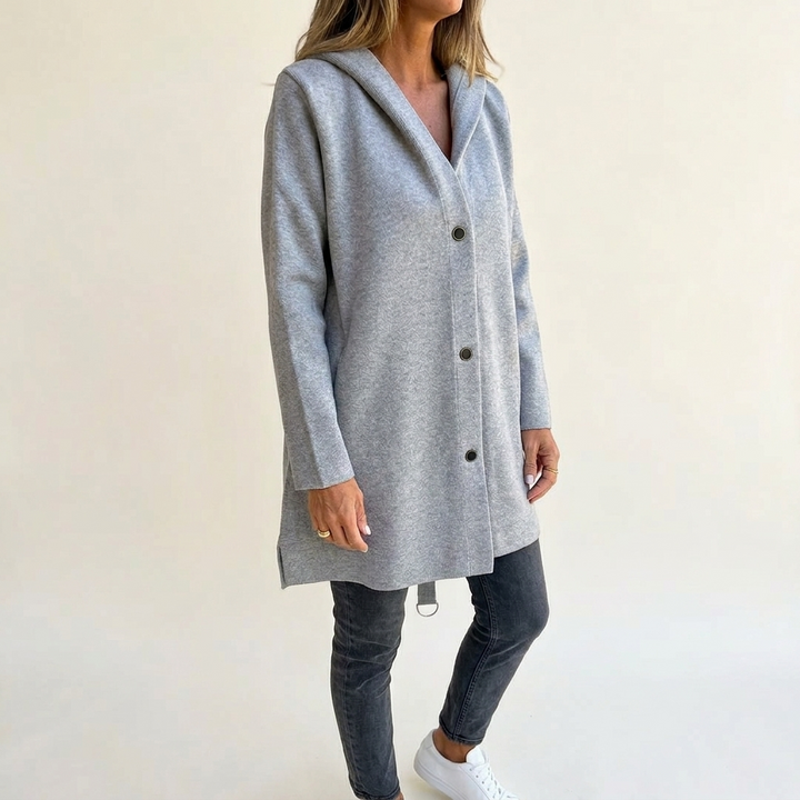 Wrenara | Women's Hooded Cardigan Jacket - Light Grey - Image 2