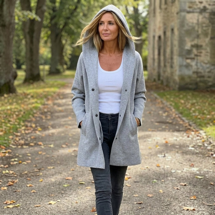 Wrenara | Women's Hooded Cardigan Jacket - Light Grey - Image 5