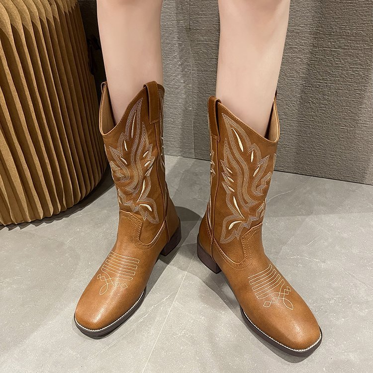 Wrendall | Women's Block Heel Western Cowboy Boots - Brown - Image 2