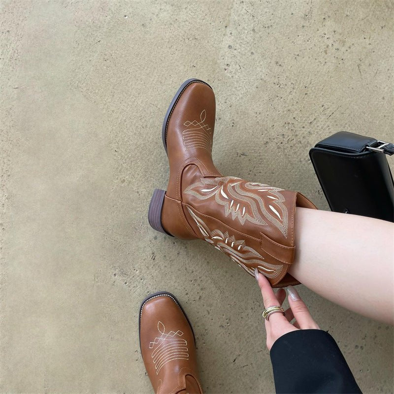 Wrendall | Women's Block Heel Western Cowboy Boots - Brown - Image 4
