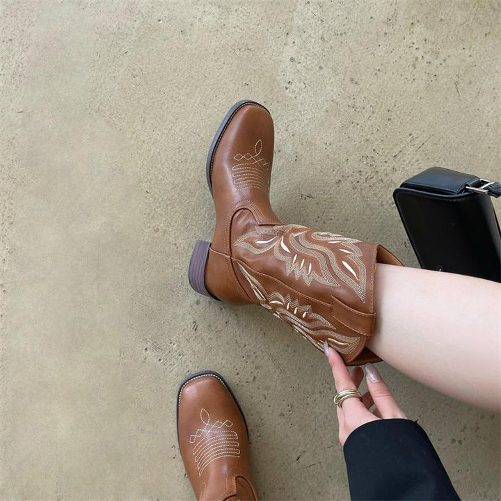 Wrendall | Women's Block Heel Western Cowboy Boots - Brown - Image 4