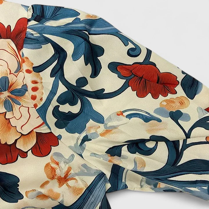 Wrendova | Women's Boho Floral Top Striped Collar - Image 2