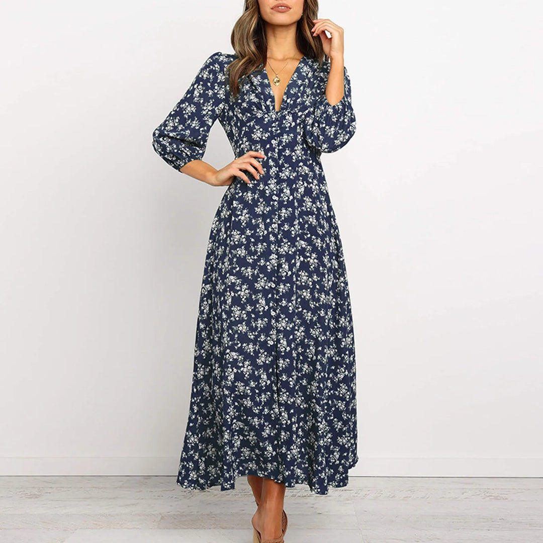 Wrenelle | Women's Maxi Dress Long Sleeve - Navy - Image 1