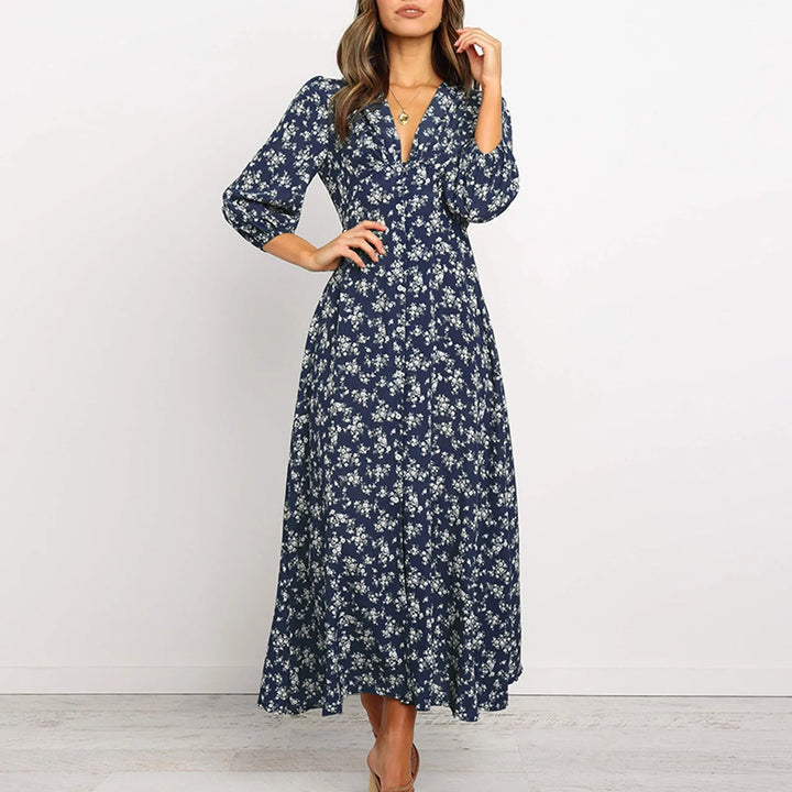 Wrenelle | Women's Maxi Dress Long Sleeve - Navy - Image 1