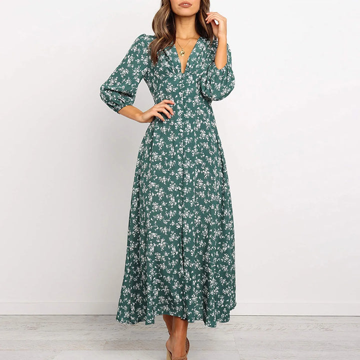 Wrenelle | Women's Maxi Dress Long Sleeve - Navy - Image 2