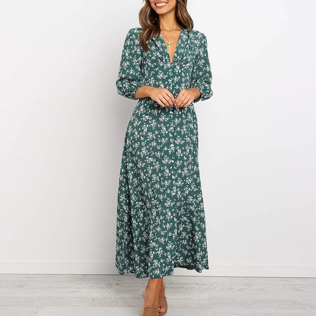 Wrenelle | Women's Maxi Dress Long Sleeve - Navy - Image 3