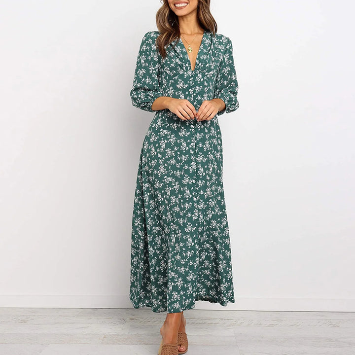 Wrenelle | Women's Maxi Dress Long Sleeve - Navy - Image 3