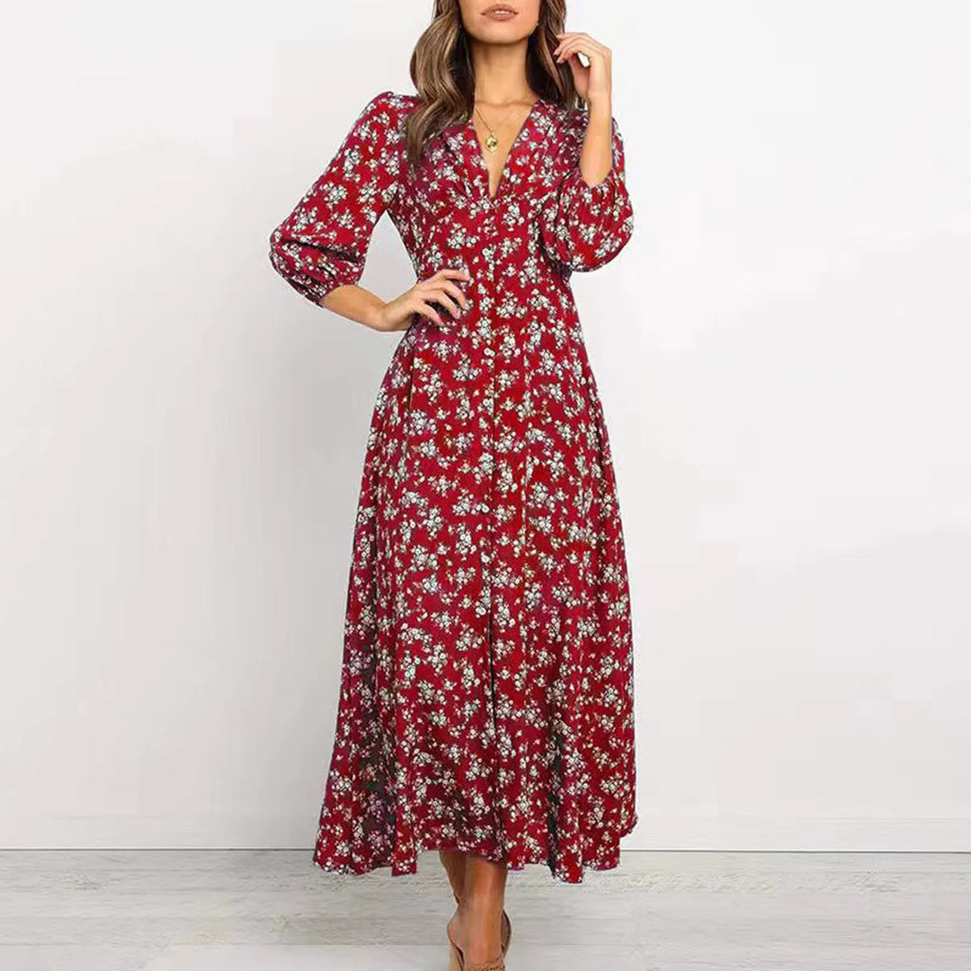 Wrenelle | Women's Maxi Dress Long Sleeve - Navy - Image 4