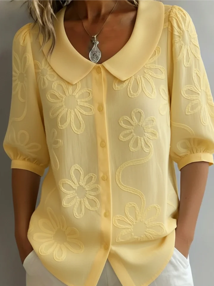 Wrenith | Women's Boho Embroidered Blouse - Yellow - Image 1