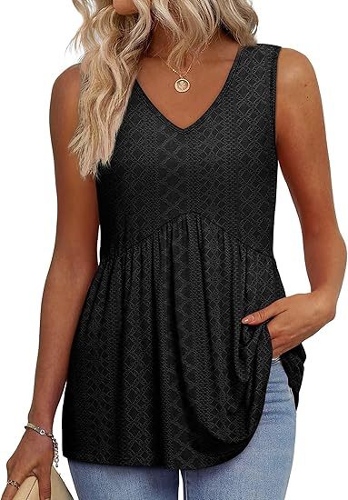 Wrenith | Women's Sleeveless Peplum Tank Top - Black - Image 1