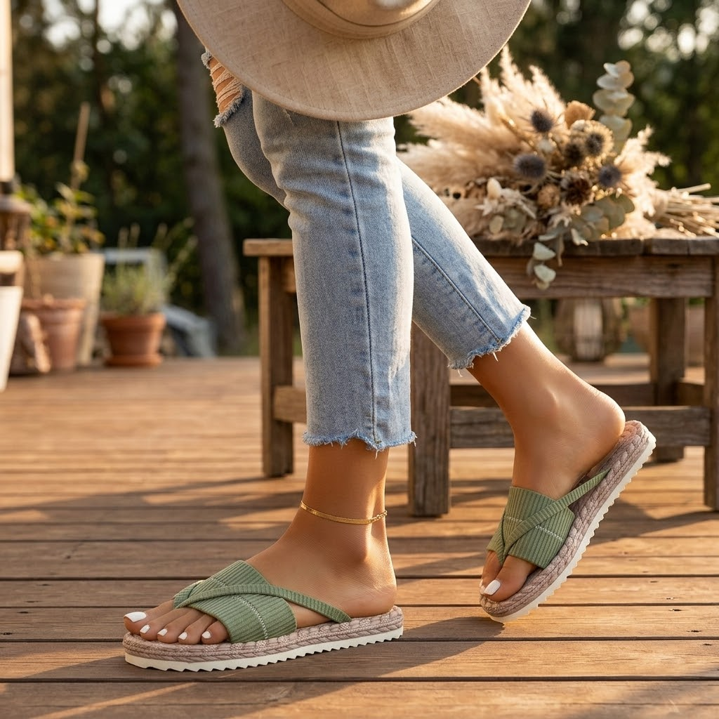 Wrenley | Women's Cross Strap Espadrille Slide Sandals - Sage - Image 2