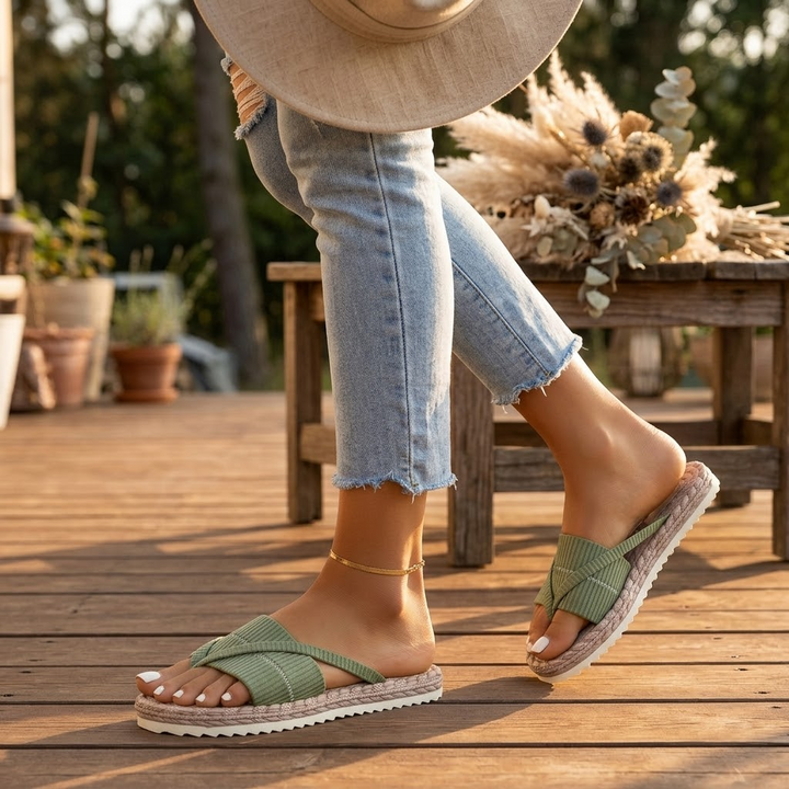 Wrenley | Women's Cross Strap Espadrille Slide Sandals - Sage - Image 2