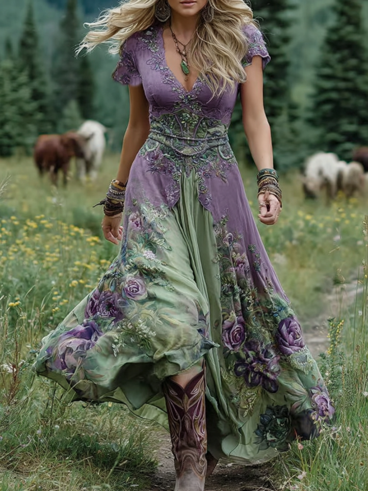 Wrenley | Women's Floral Print Maxi Dress - Purple - Image 2