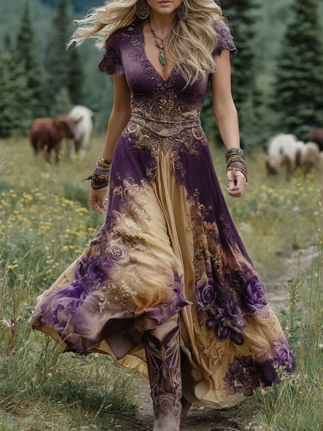 Wrenley | Women's Floral Print Maxi Dress - Purple - Image 3