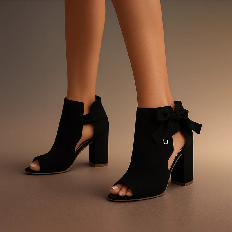 Wrenova | Women's Block Heel Open Toe Bow Sandal - Taupe - Image 4
