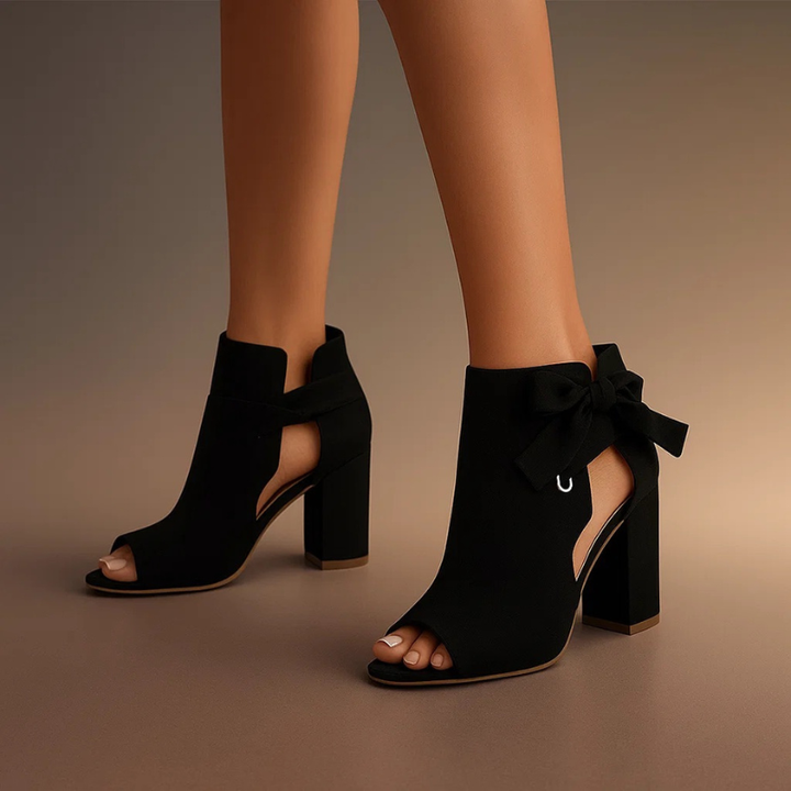 Wrenova | Women's Block Heel Open Toe Bow Sandal - Taupe - Image 4