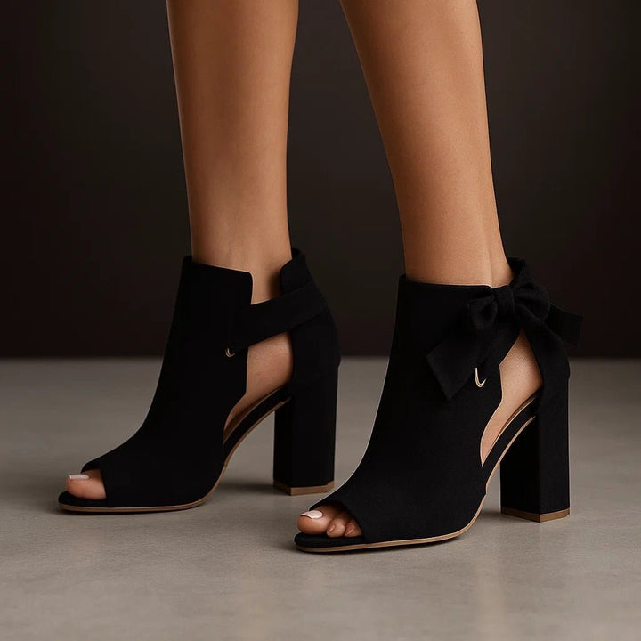 Wrenova | Women's Block Heel Open Toe Bow Sandal - Taupe - Image 6