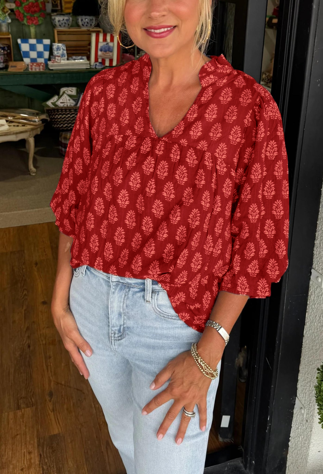 Wrenova | Women's Boho Top Puff Sleeve Blouse - Image 2