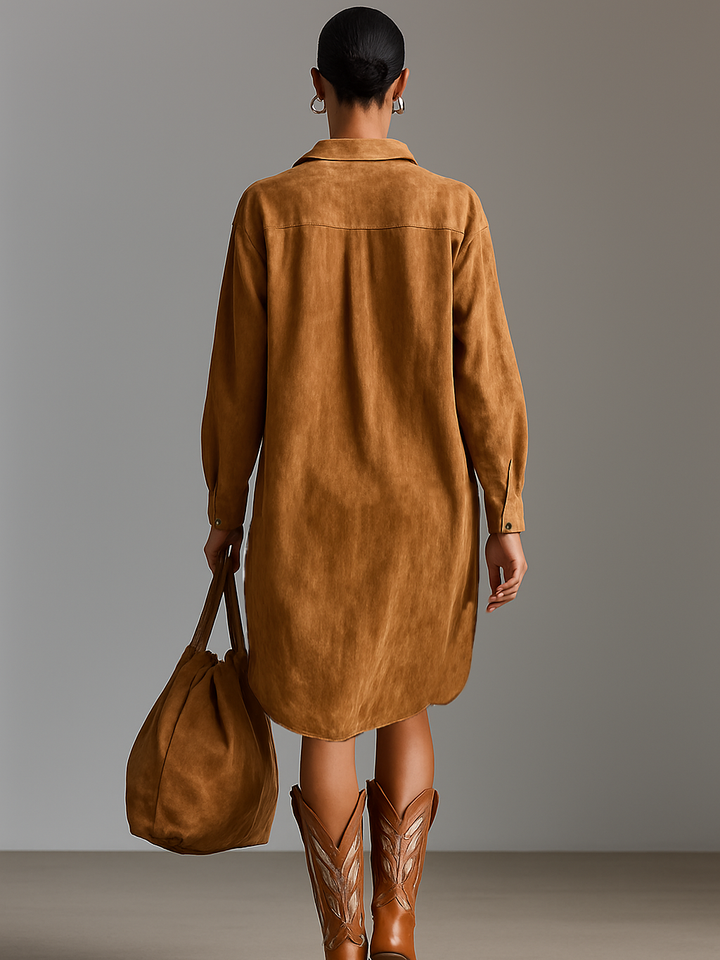 Wrenova | Women's Embroidered Oversized Mini Dress - Camel - Image 4