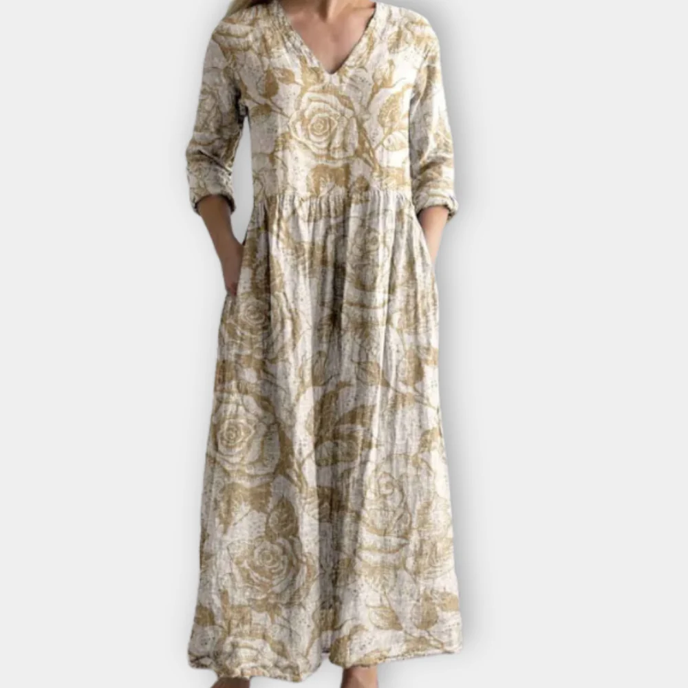 Wrenova | Women's Floral Print Maxi Dress - Cream - Image 1