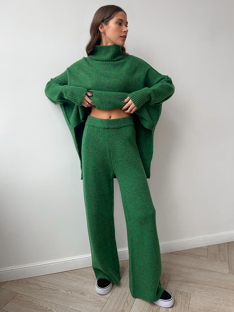 Wrenova | Women's Knit Turtleneck Two Piece Lounge Set - Taupe - Image 9