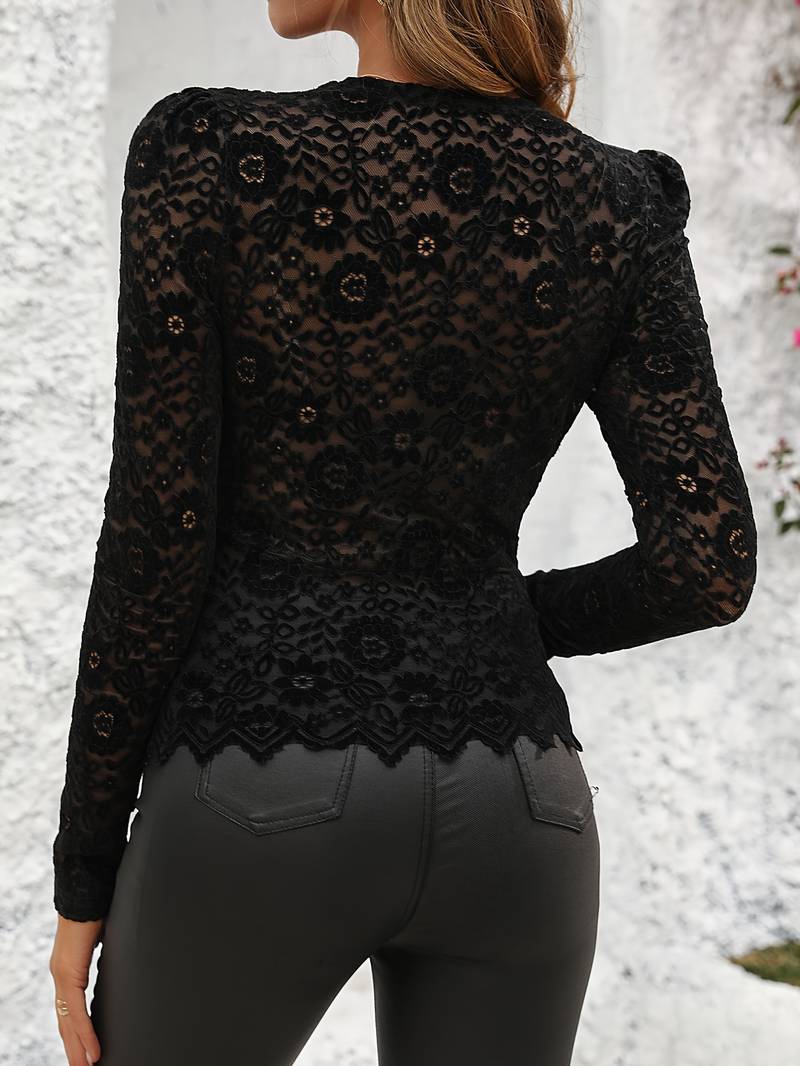 Wrenova | Women's Lace Blouse Long Sleeve Button Top - Image 12