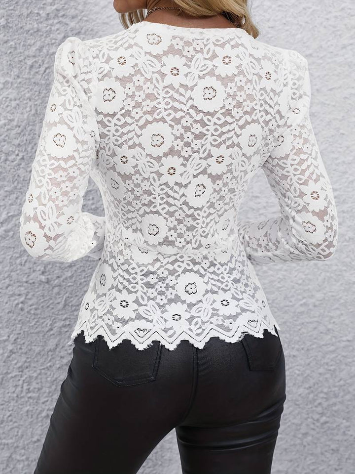 Wrenova | Women's Lace Blouse Long Sleeve Button Top - Image 7