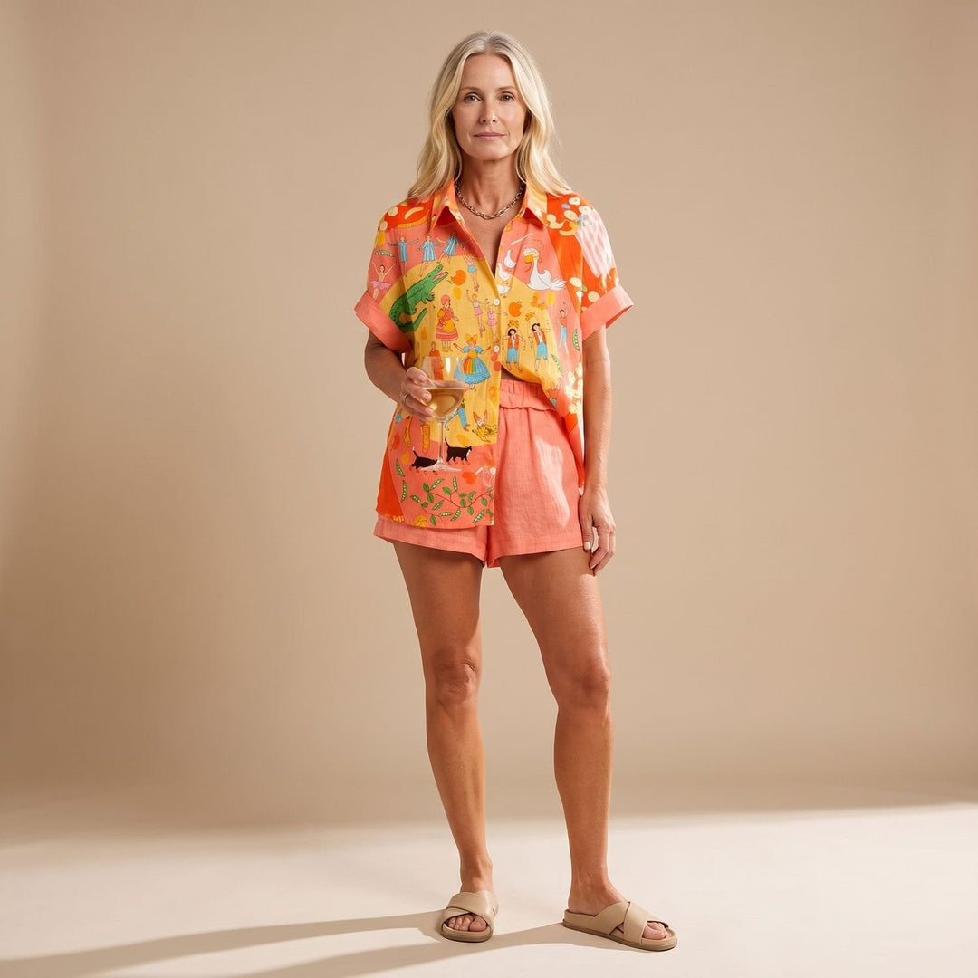 Wrenova | Women's Linen Two Piece Set Shirt & Shorts - Image 1