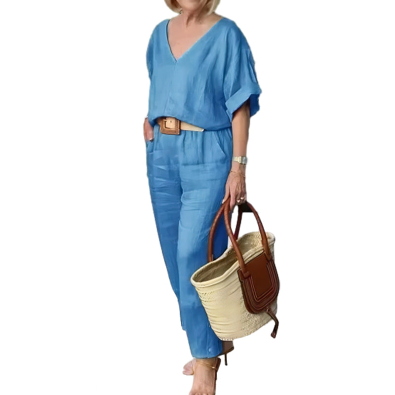 Wrenova | Women's Linen Two Piece Set Top & Pants - Image 1