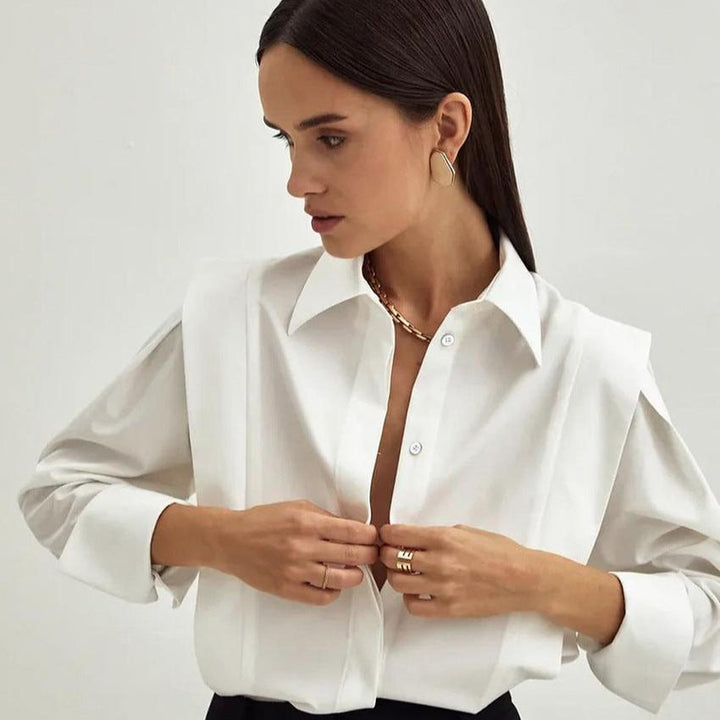 Wrenova | Women's Long Sleeve Collared Button-Up Blouse - White - Image 10