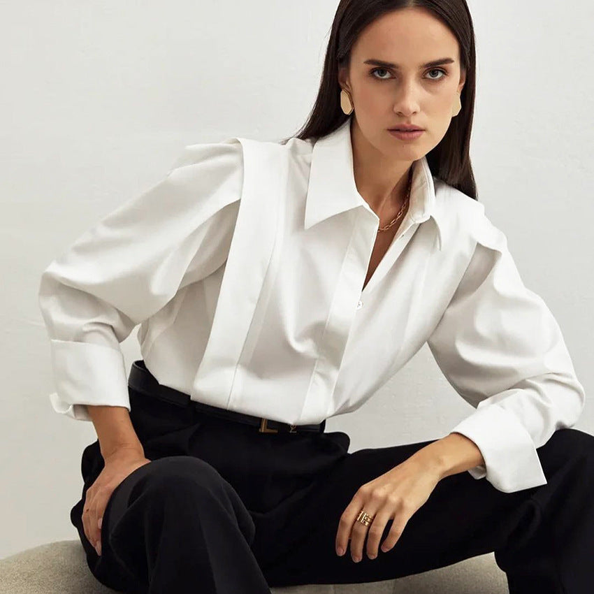 Wrenova | Women's Long Sleeve Collared Button-Up Blouse - White - Image 11