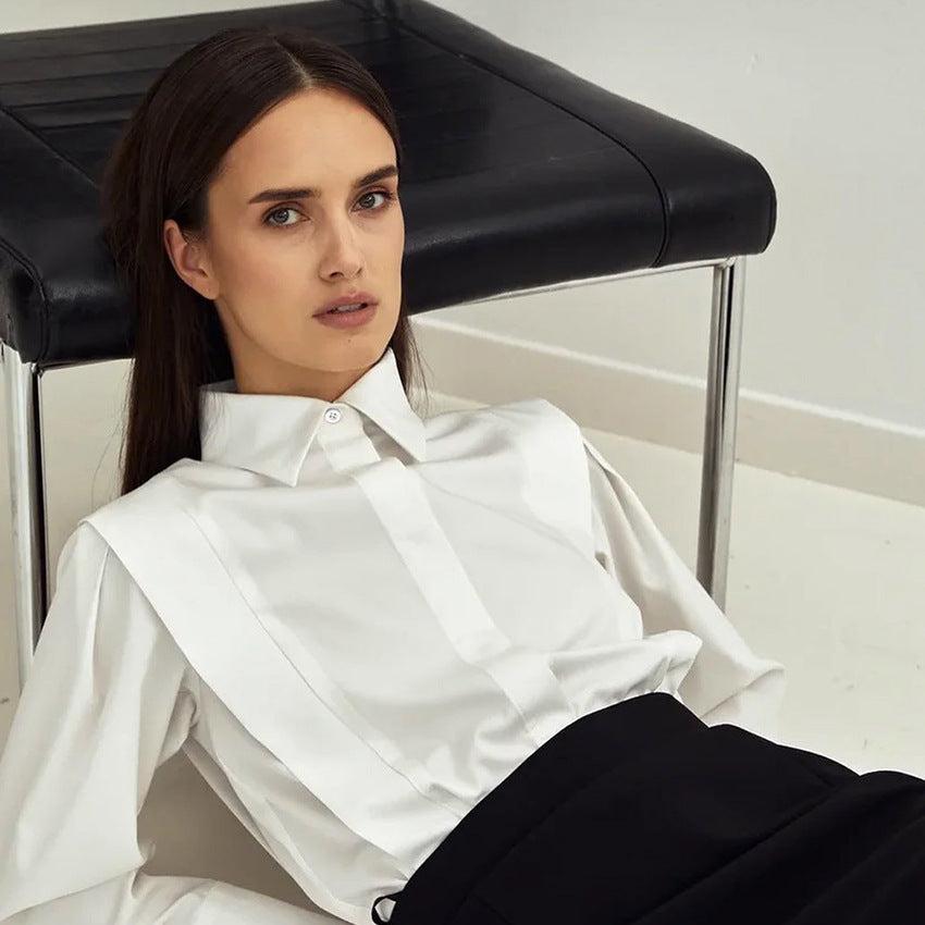 Wrenova | Women's Long Sleeve Collared Button-Up Blouse - White - Image 12