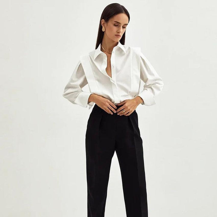 Wrenova | Women's Long Sleeve Collared Button-Up Blouse - White - Image 14
