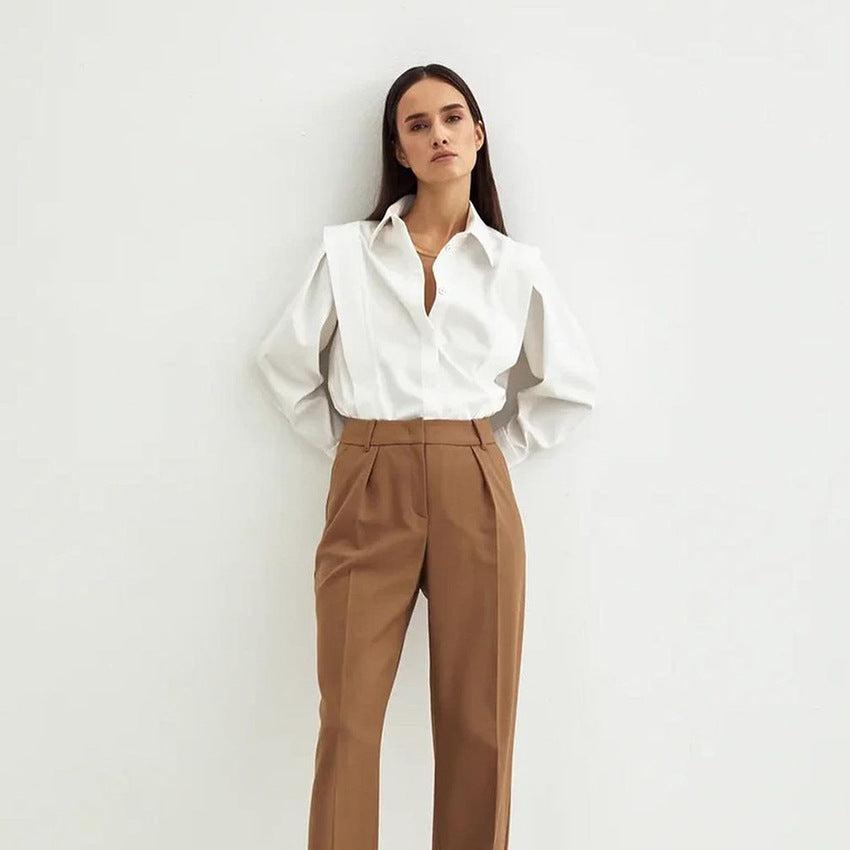 Wrenova | Women's Long Sleeve Collared Button-Up Blouse - White - Image 15