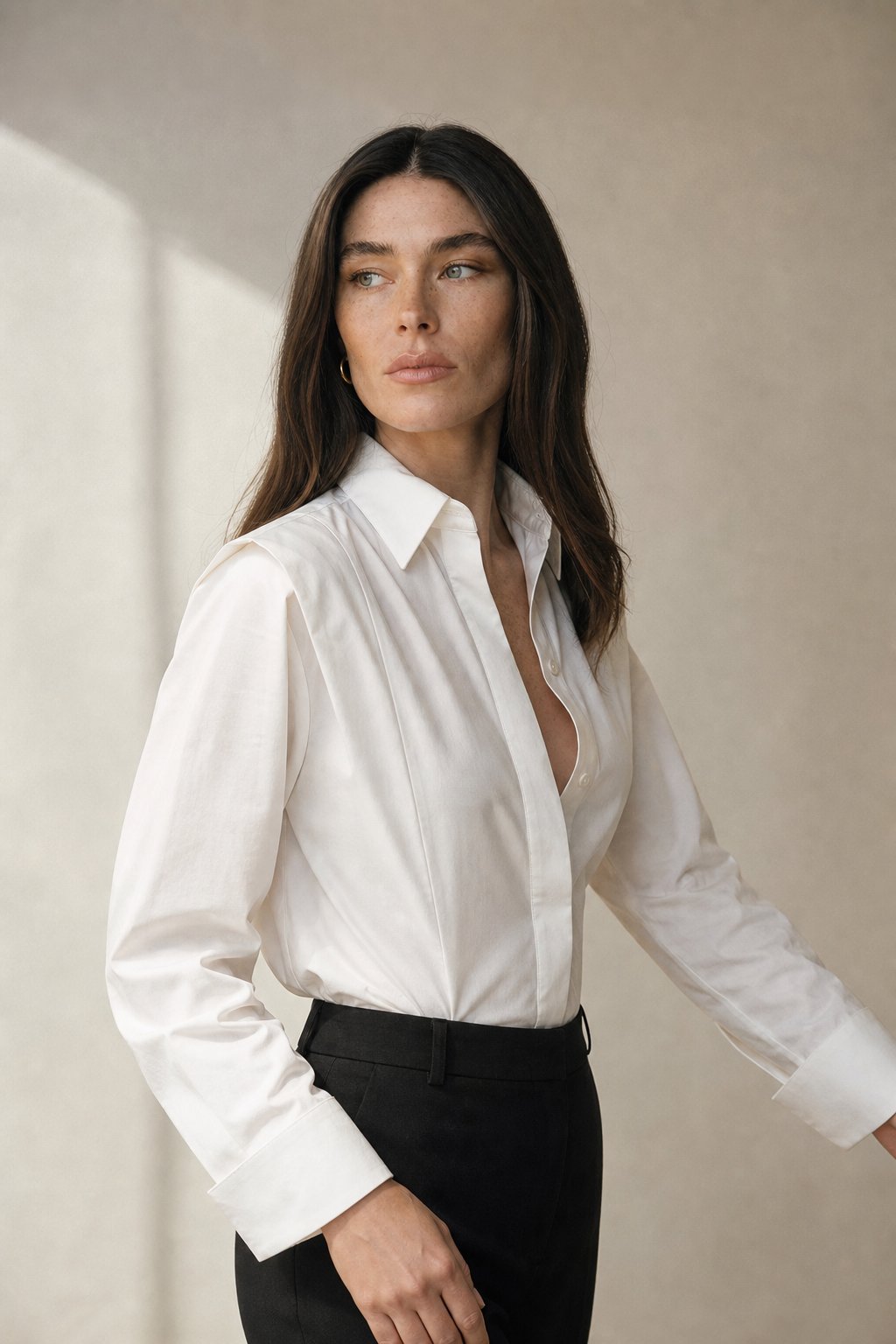 Wrenova | Women's Long Sleeve Collared Button-Up Blouse - White - Image 3