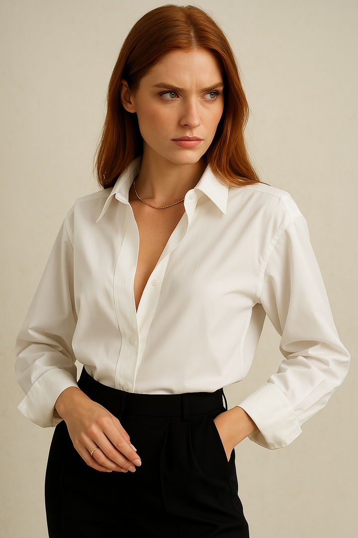 Wrenova | Women's Long Sleeve Collared Button-Up Blouse - White - Image 8