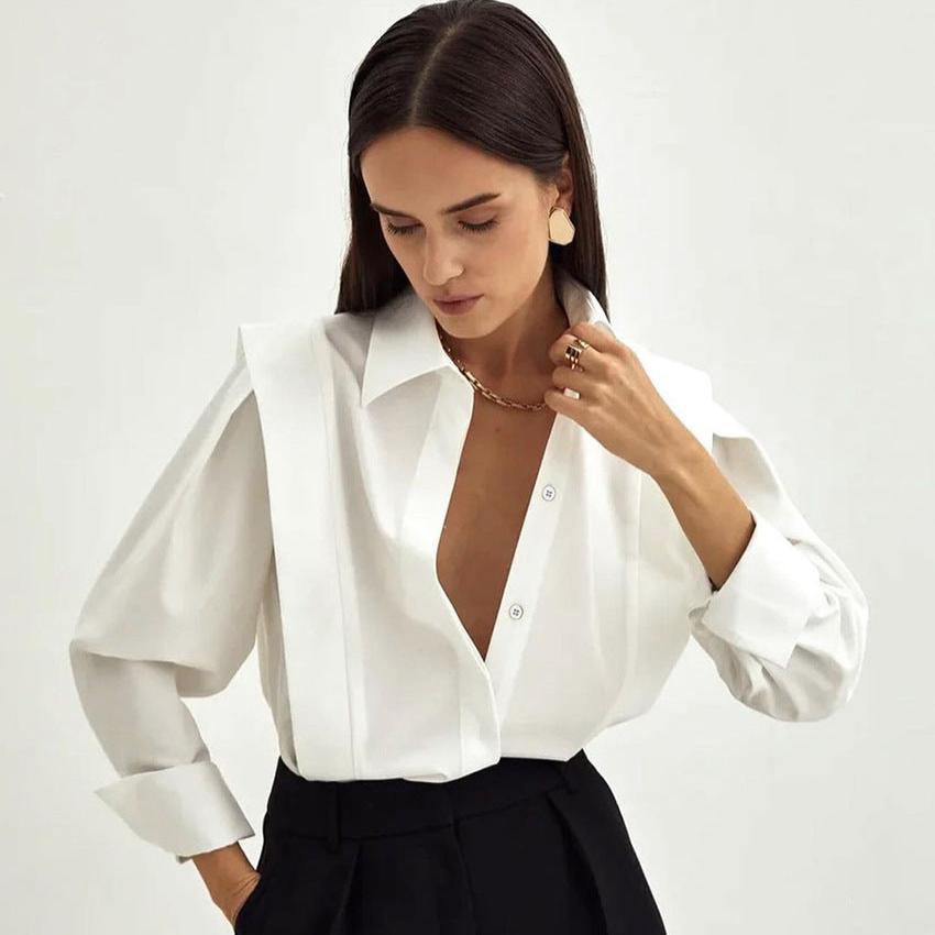 Wrenova | Women's Long Sleeve Collared Button-Up Blouse - White - Image 9