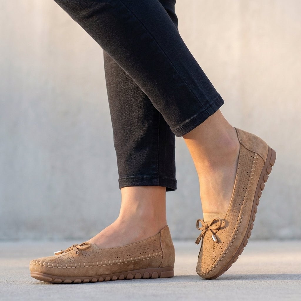 Wrenova | Women's Orthopedic Loafers Perforated Flats - Taupe - Image 1