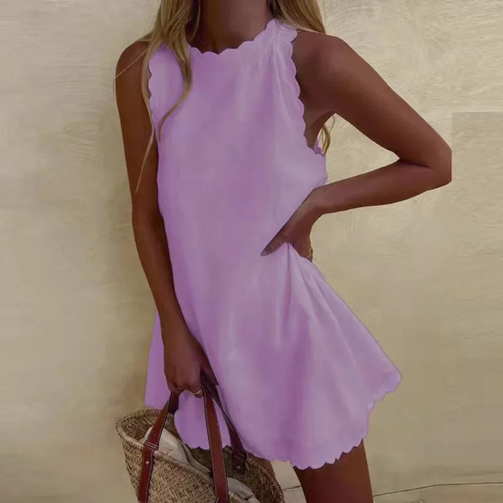 Wrenova | Women's Scalloped Edge Mini Sundress - Light Blue - Image 6