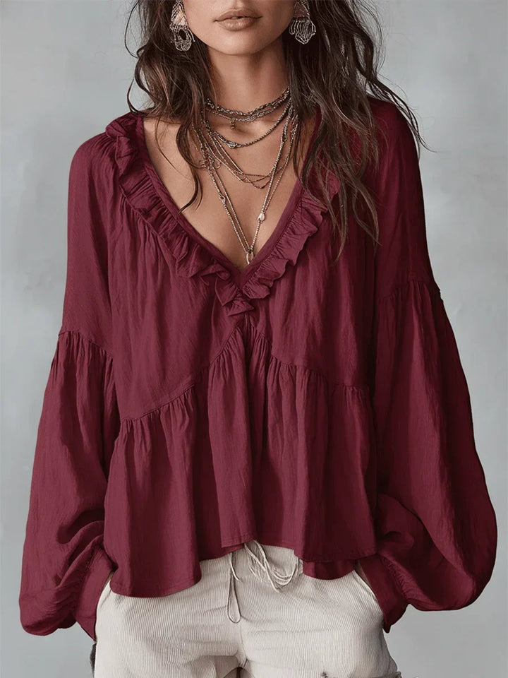 Wyndara | Women's Boho Blouse Ruffle V-Neck Top - Image 5