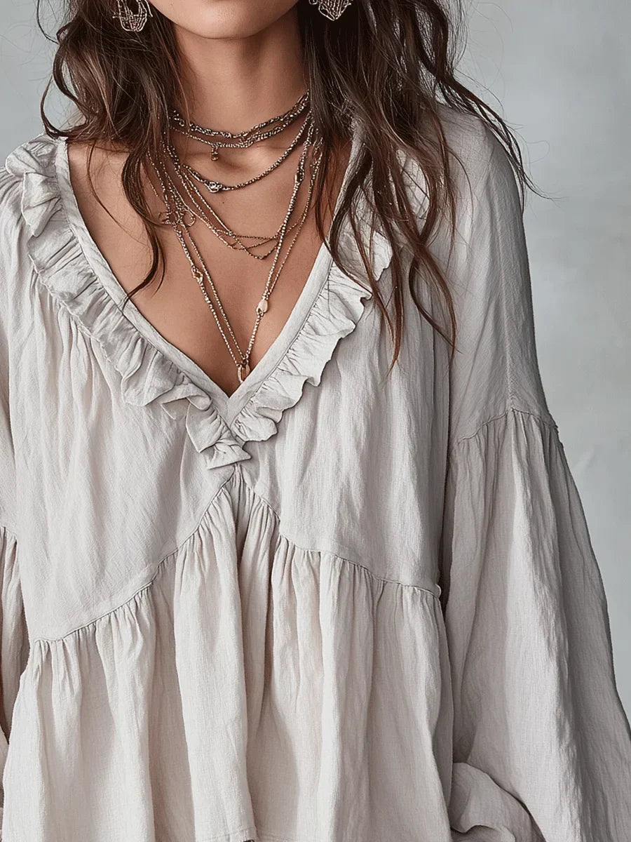Wyndara | Women's Boho Blouse Ruffle V-Neck Top - Image 7