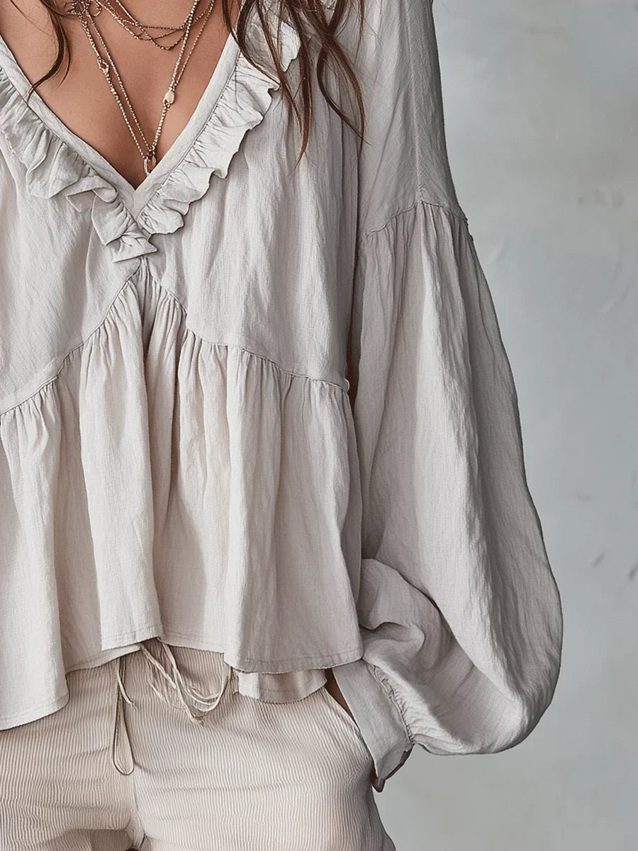 Wyndara | Women's Boho Blouse Ruffle V-Neck Top - Image 8
