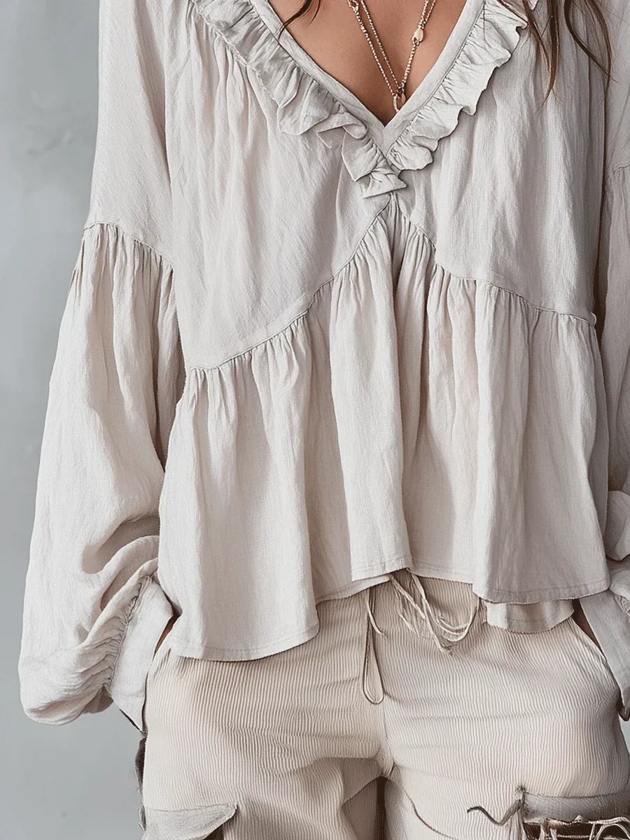 Wyndara | Women's Boho Blouse Ruffle V-Neck Top - Image 9