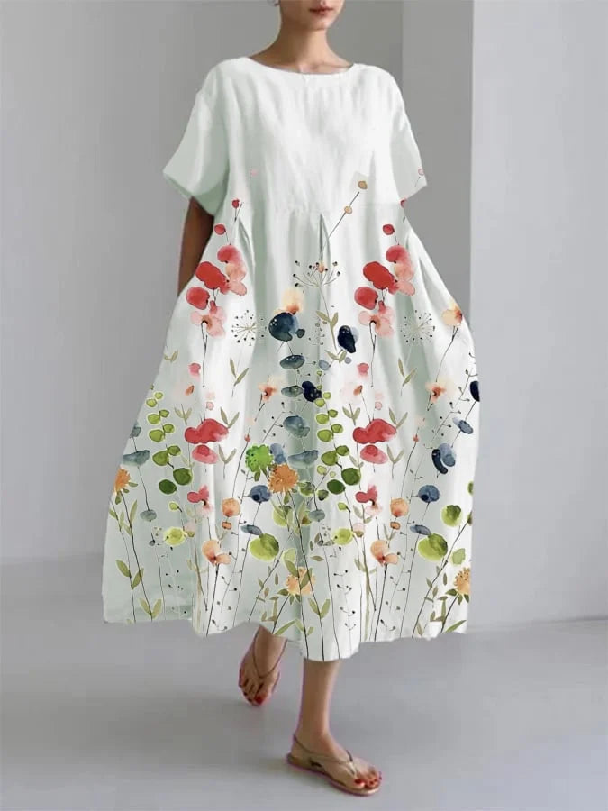 Wyndelle | Women's Floral Summer Midi Dress - White - Image 1