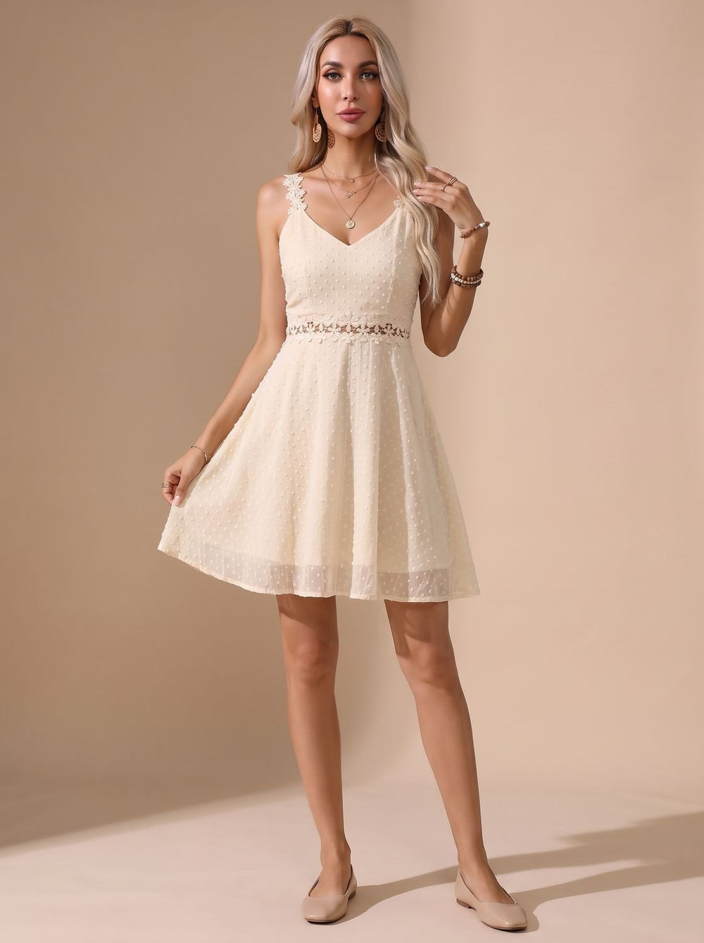 Wyndorel | Women's Lace Waist A-Line Mini Dress - White - Image 2